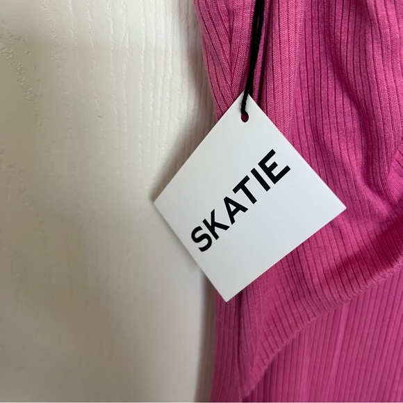 NEW Skatie Amelia Ribbed Twist Cutout Midi Tank Dress Pink Size Large NWT - Picture 9 of 12